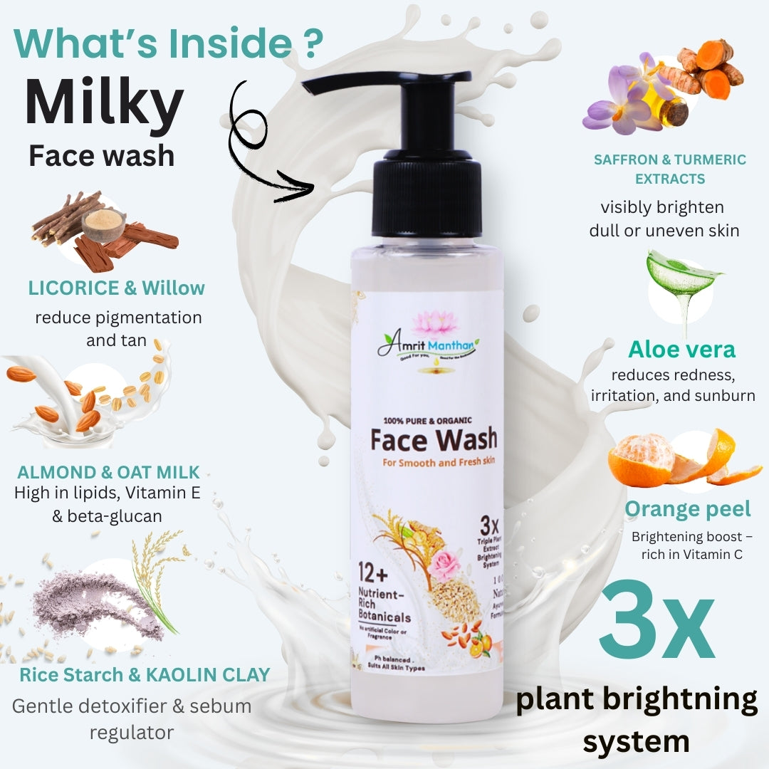 Amrit Manthan Super Brightening Milky Gentle Cleansing Facewash | Fades tan and Gives instant oil free glow