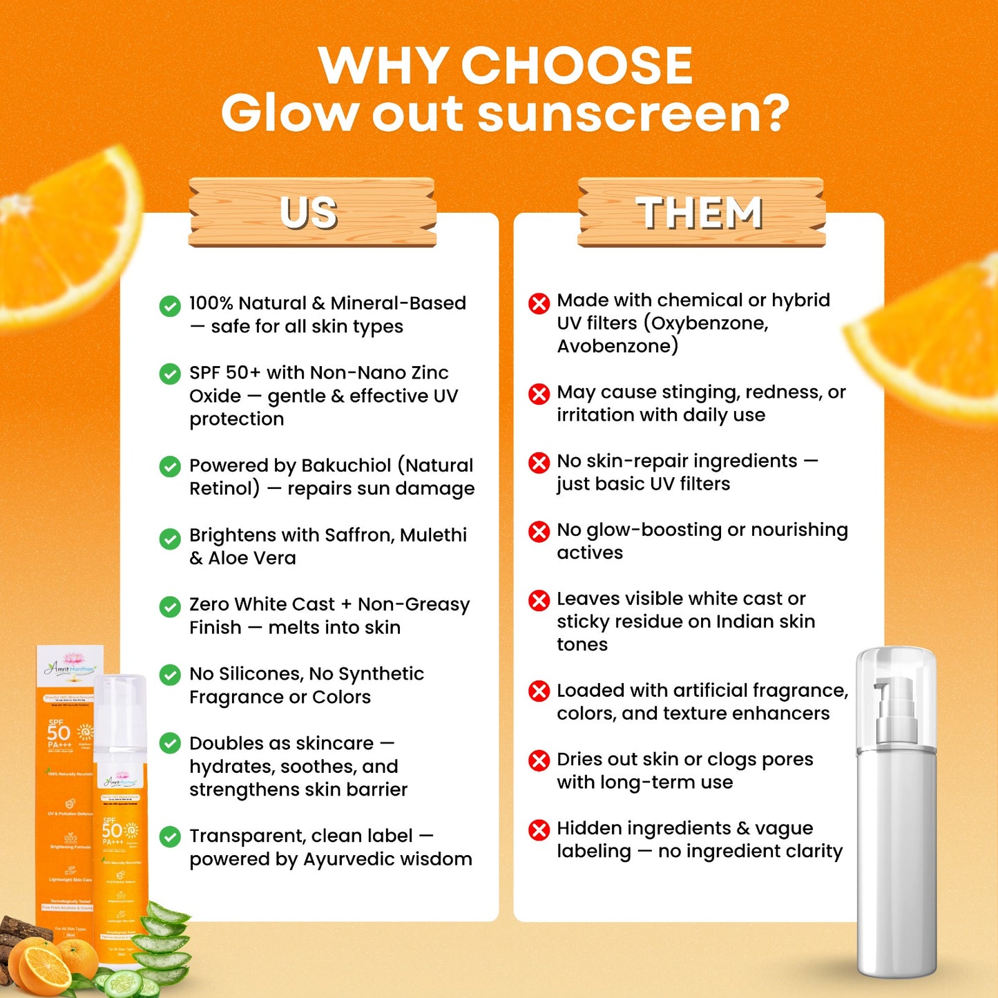 Amrit Manthan Glow out 100% Mineral sunscreen | Sunscreen SPF 50 PA+++ Fragrance & Alcohol Free | No White Cast