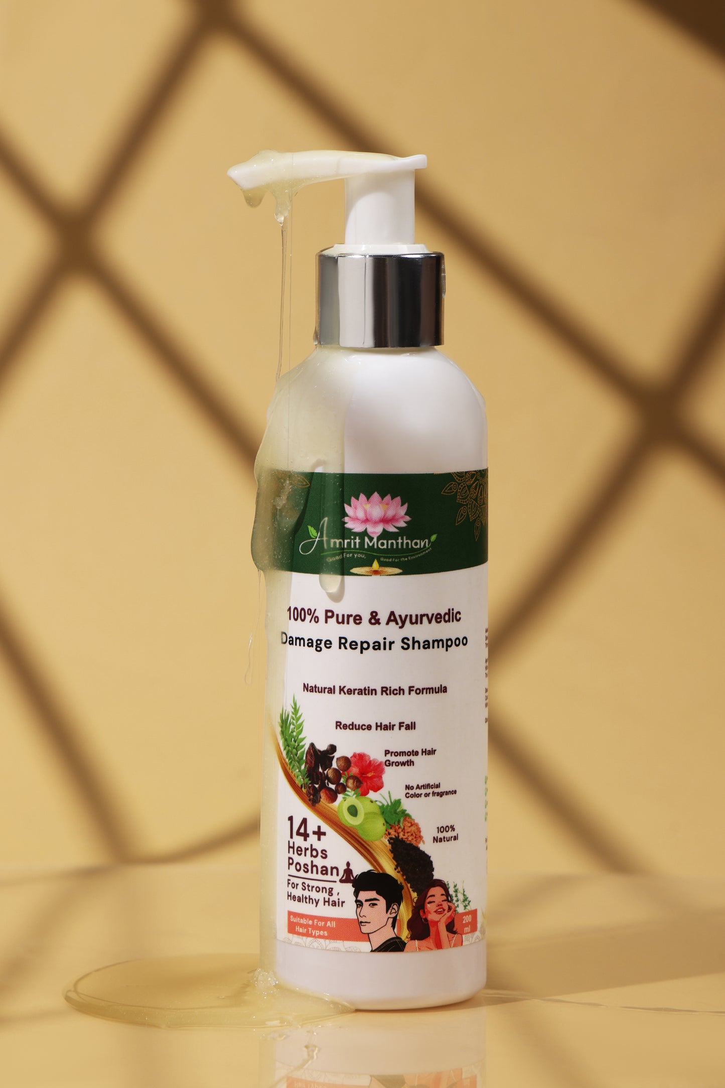 Amrit manthan Anti Hair Fall Damage Repair shampoo— For Volume, Shine & Damage Repair | up to 95% Stronger Hair