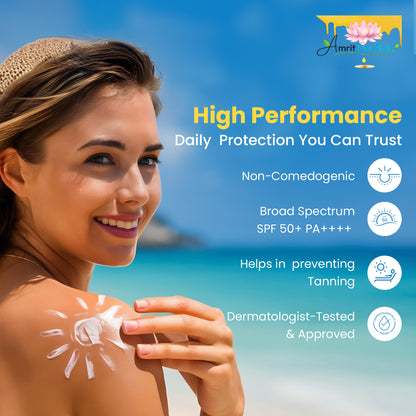 Amrit Manthan Glow out 100% Mineral sunscreen |  Sunscreen SPF 50 PA+++ Fragrance & Alcohol Free | No White Cast