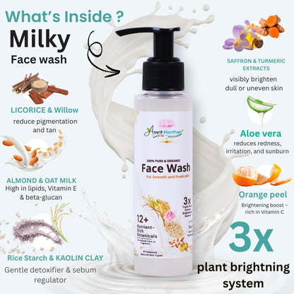 Amrit Manthan Super Brightening Milky Gentle Cleansing Facewash | Fades tan and Gives instant oil free glow