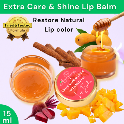 Amrit Manthan Extra Care and Shine 100% natural and edible Lip Balm with Manjhistha and beetroot for intensive lip care.