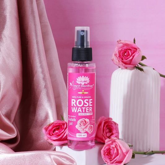 Amrit Manthan Real Rose face mist | 100% Steam Distilled Rose Water (edible grade) | No Alcohol, No Fragrance | Pure Facial Toner ; Multipurpose Mist | Safe for Skin, Hair & DIY | 100 ml
