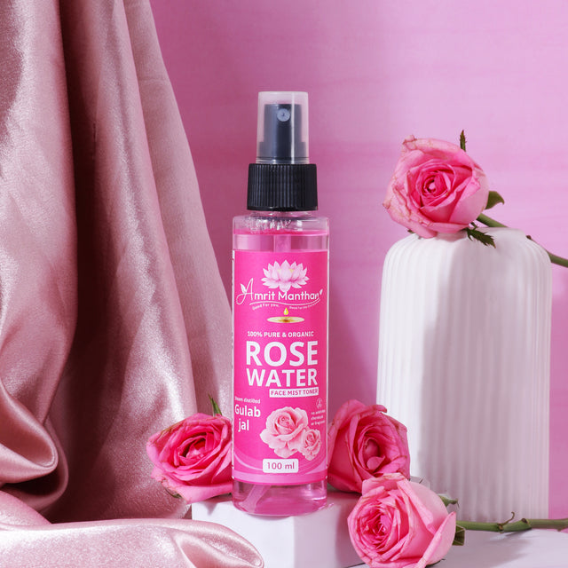 Amrit Manthan Real Rose face mist | 100% Steam Distilled Rose Water (edible grade) | No Alcohol, No Fragrance | Pure Facial Toner ; Multipurpose Mist | Safe for Skin, Hair & DIY | 100 ml