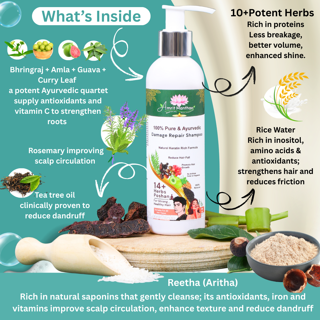 Amrit manthan Anti Hair Fall Damage Repair shampoo— For Volume, Shine & Damage Repair | up to 95% Stronger Hair